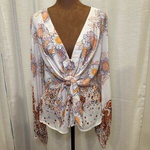 Free People Floral Tie-Front Blouse
